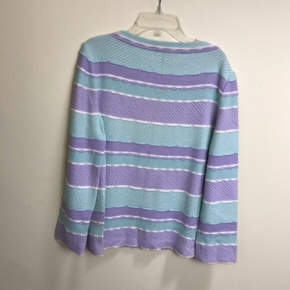 St. John Vintage Pastel Striped Scalloped Textured Sweater Crew Neck Top Knit M - Picture 5 of 13